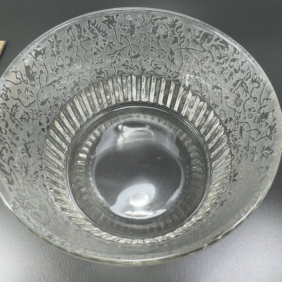 Antique Paden City Spring Orchard Ice Bucket Bowl Dish Clear Frosted Etched VTG - Picture 8 of 13